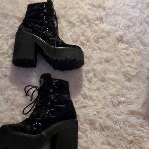 Killstar Velvet Broom Riders boots